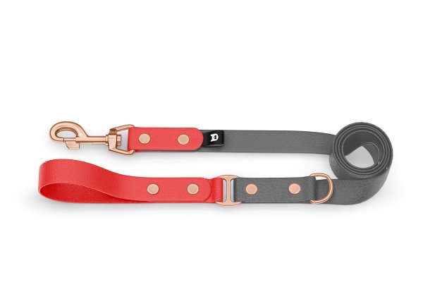 Dog Leash Duo: Red & Gray with Rosegold components