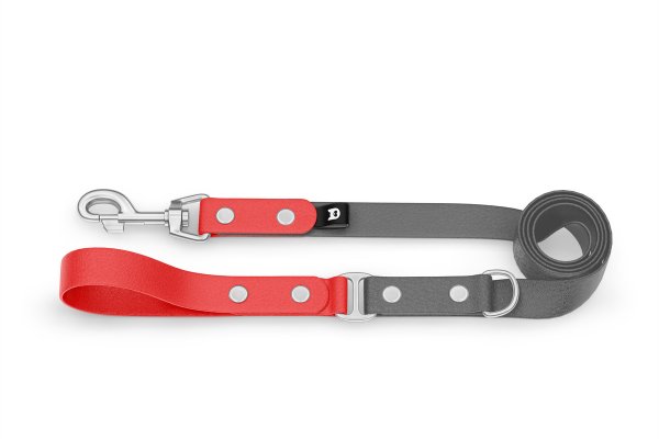 Dog Leash Duo: Red & Gray with Silver components