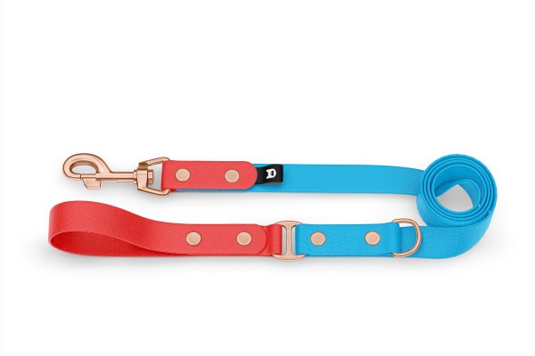 Dog Leash Duo: Red & Light blue with Rosegold components