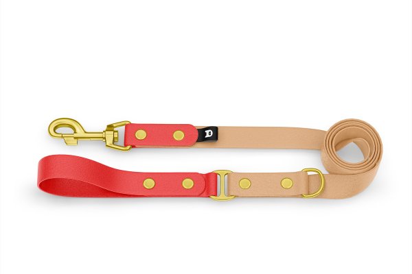 Dog Leash Duo: Red & Light brown with Gold components