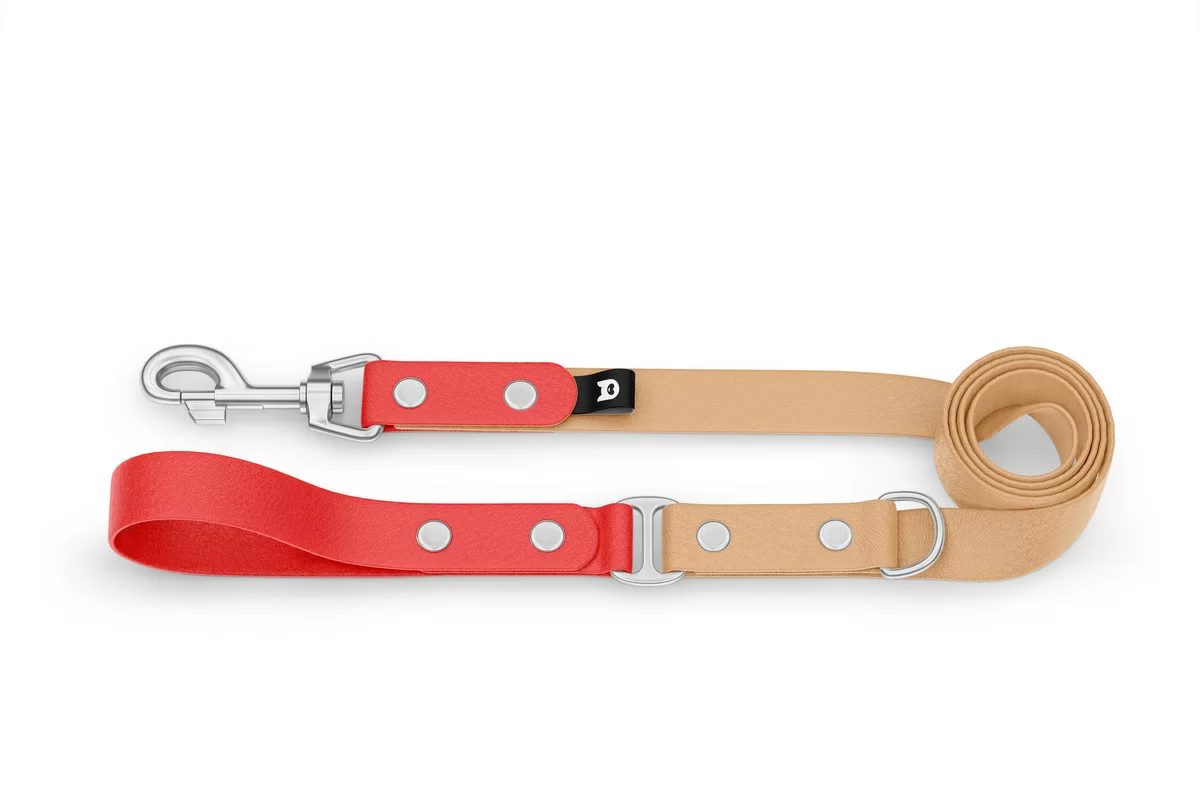 Dog Leash Duo: Red & Light brown with Silver components