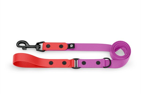 Dog Leash Duo: Red & Light purple with Black components