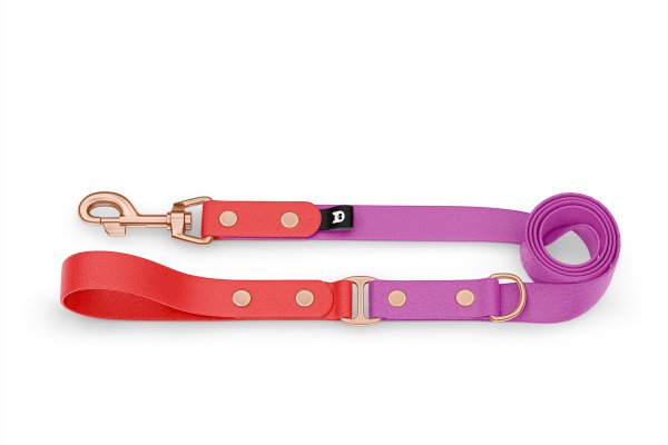 Dog Leash Duo: Red & Light purple with Rosegold components