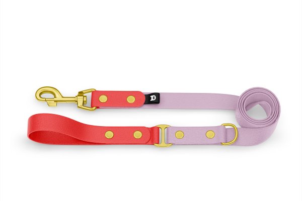 Dog Leash Duo: Red & Lilac with Gold components