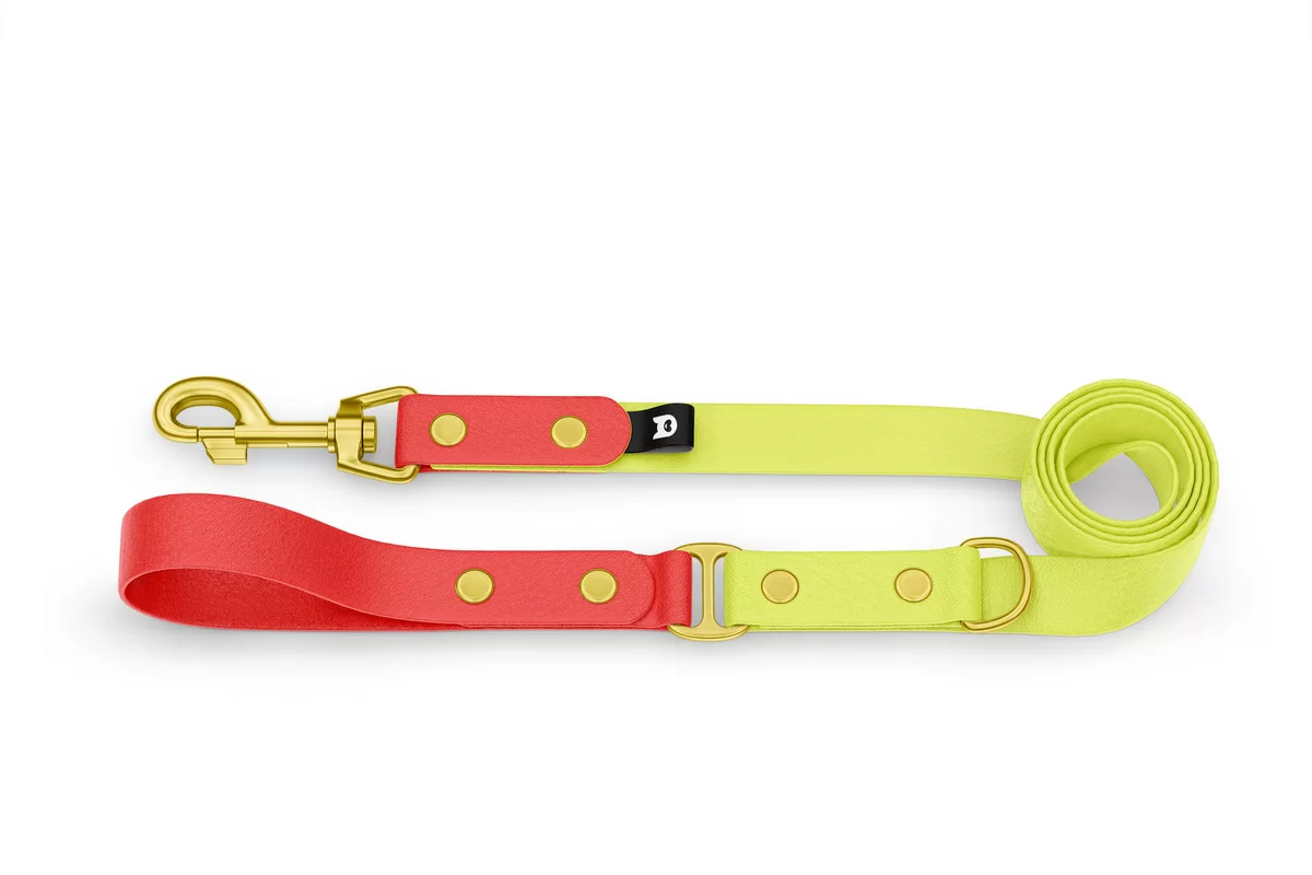 Dog Leash Duo: Red & Neon yellow with Gold components