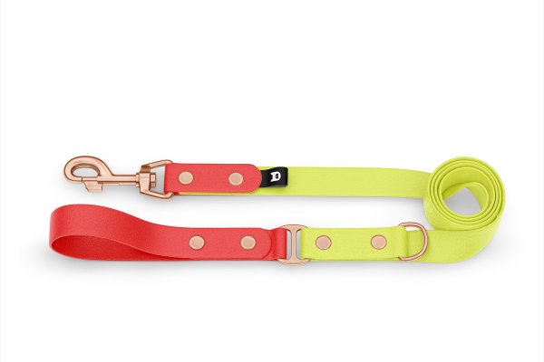 Dog Leash Duo: Red & Neon yellow with Rosegold components