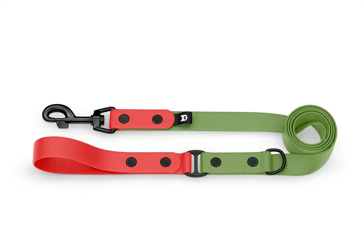 Dog Leash Duo: Red & Olive with Black components
