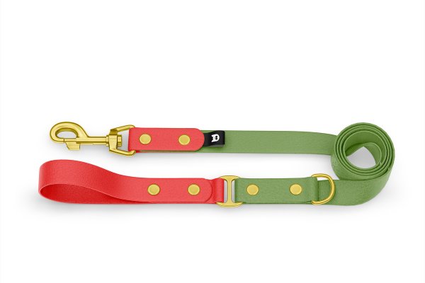 Dog Leash Duo: Red & Olive with Gold components