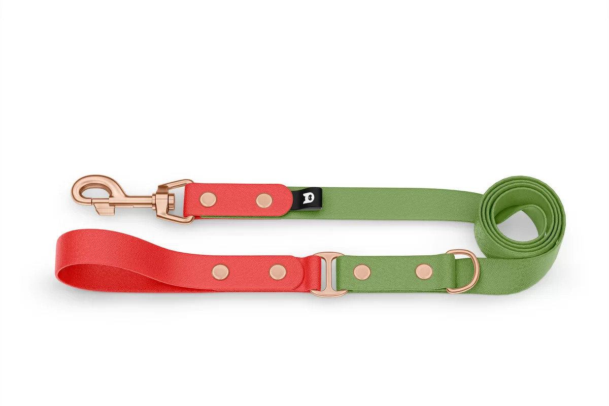 Dog Leash Duo: Red & Olive with Rosegold components