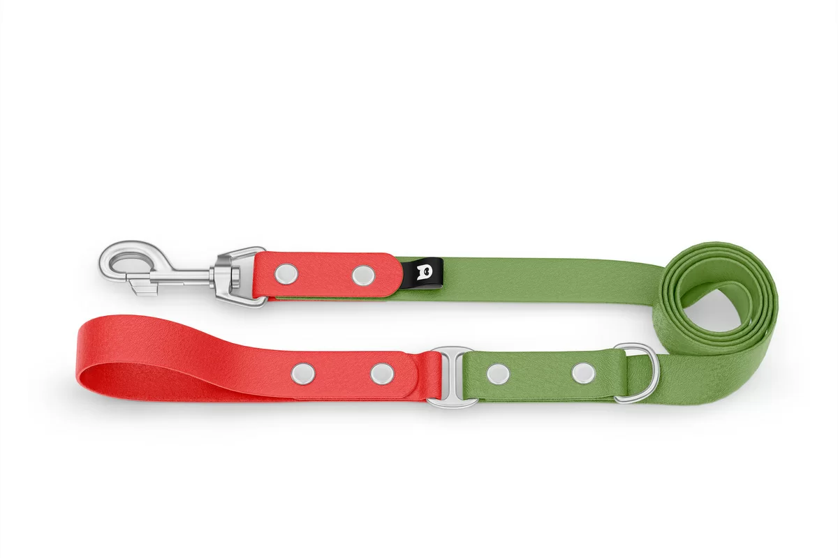 Dog Leash Duo: Red & Olive with Silver components