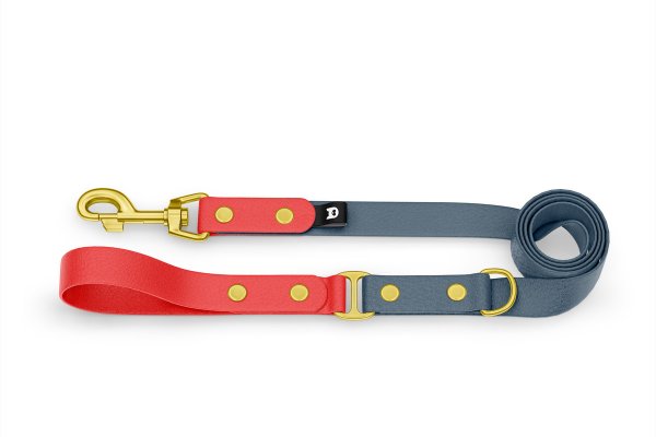 Dog Leash Duo: Red & Petrol with Gold components