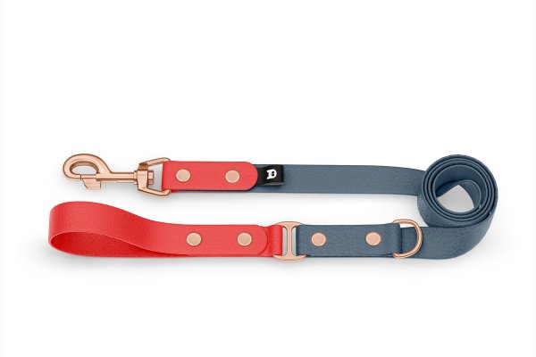 Dog Leash Duo: Red & Petrol with Rosegold components
