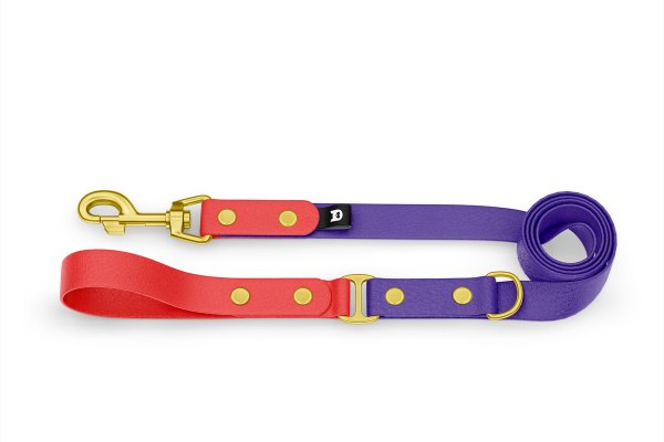 Dog Leash Duo: Red & Purple with Gold components