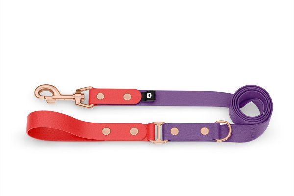Dog Leash Duo: Red & Purpur with Rosegold components