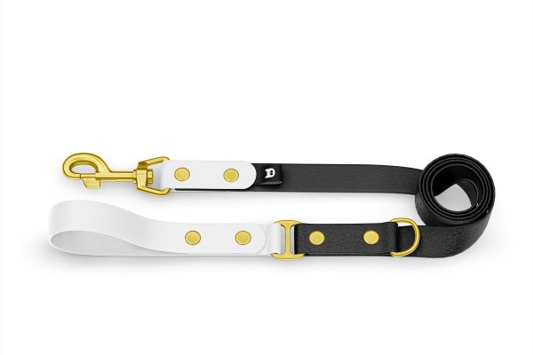 Dog Leash Duo: White & Black with Gold components