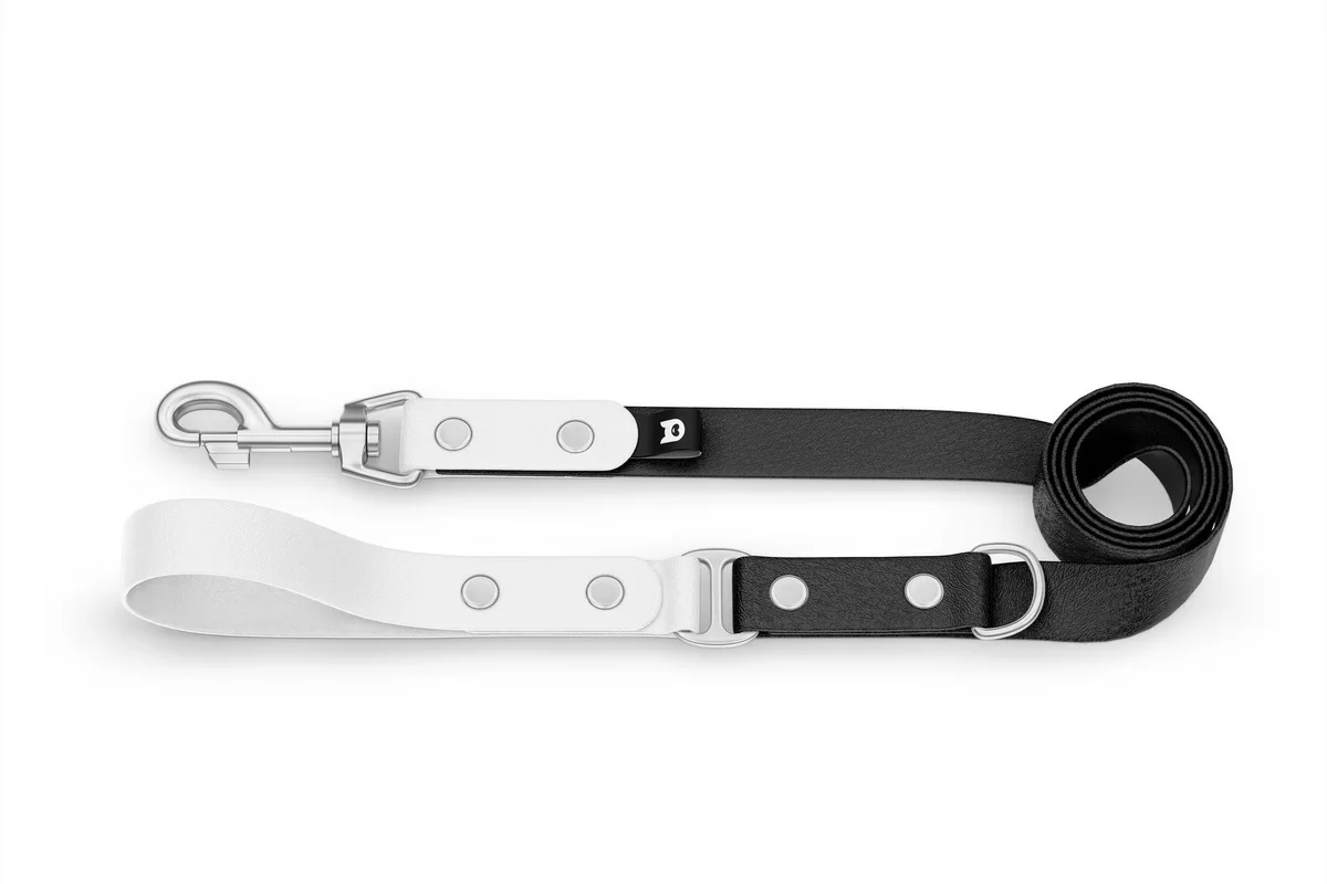 Dog Leash Duo: White & Black with Silver components