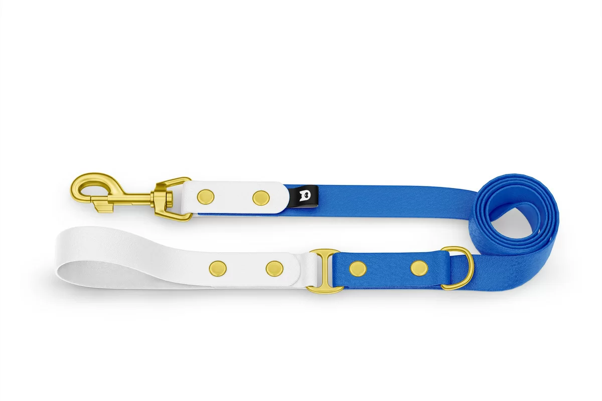 Dog Leash Duo: White & Blue with Gold components