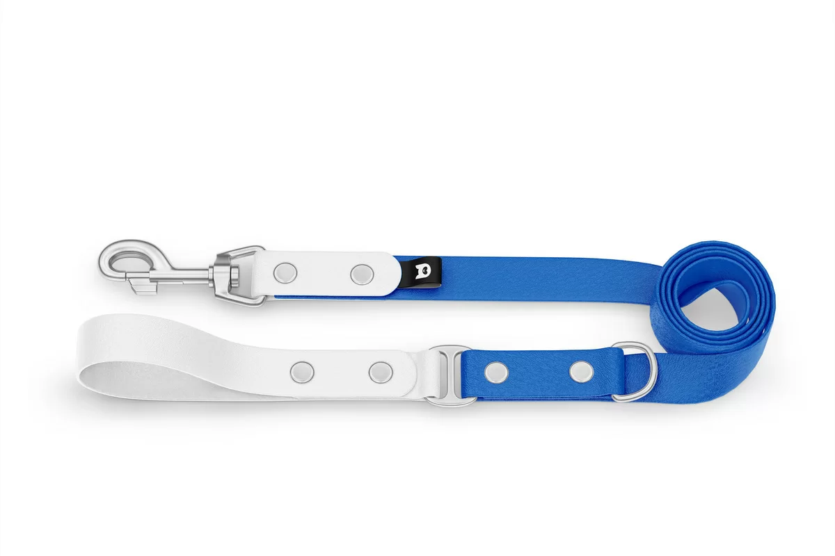 Dog Leash Duo: White & Blue with Silver components