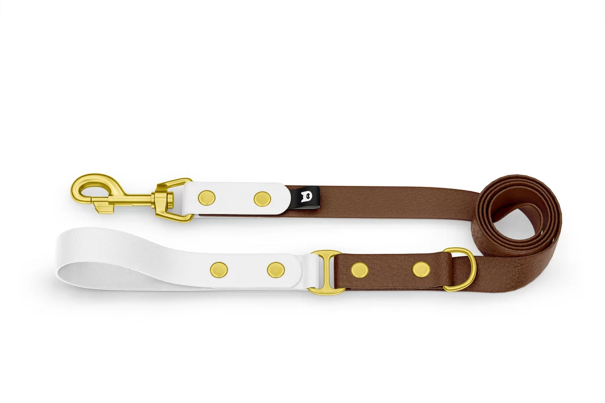 Dog Leash Duo: White & Dark brown with Gold components