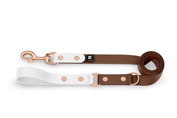Dog Leash Duo: White & Dark brown with Rosegold components