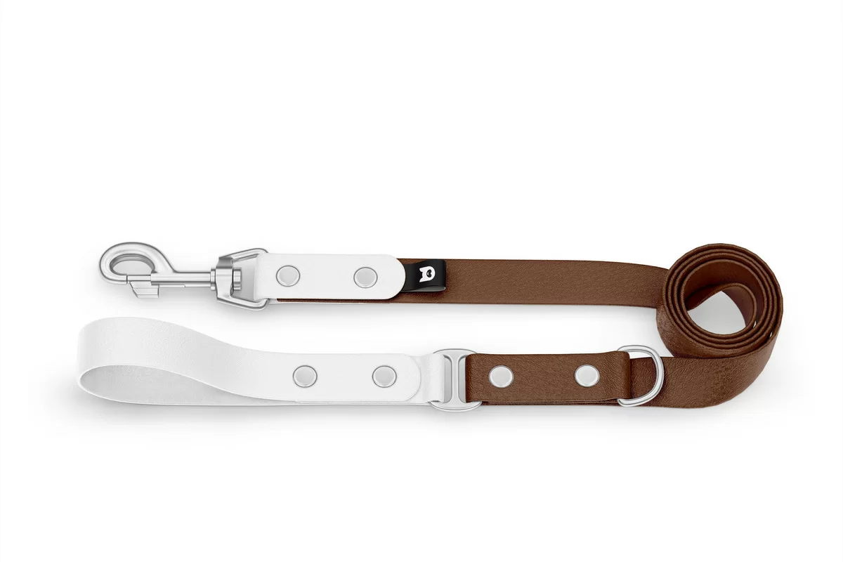 Dog Leash Duo: White & Dark brown with Silver components