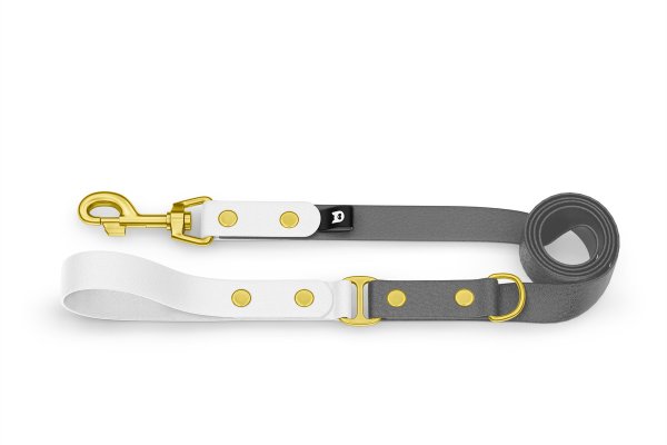 Dog Leash Duo: White & Gray with Gold components