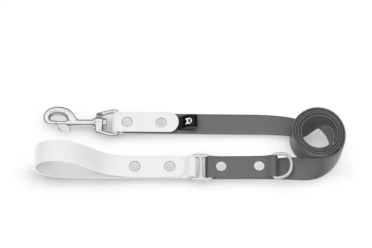 Dog Leash Duo: White & Gray with Silver components