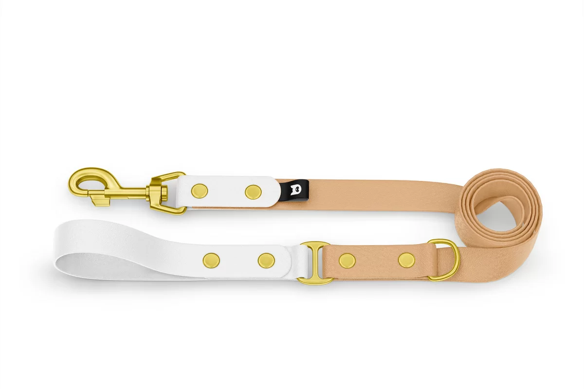 Dog Leash Duo: White & Light brown with Gold components