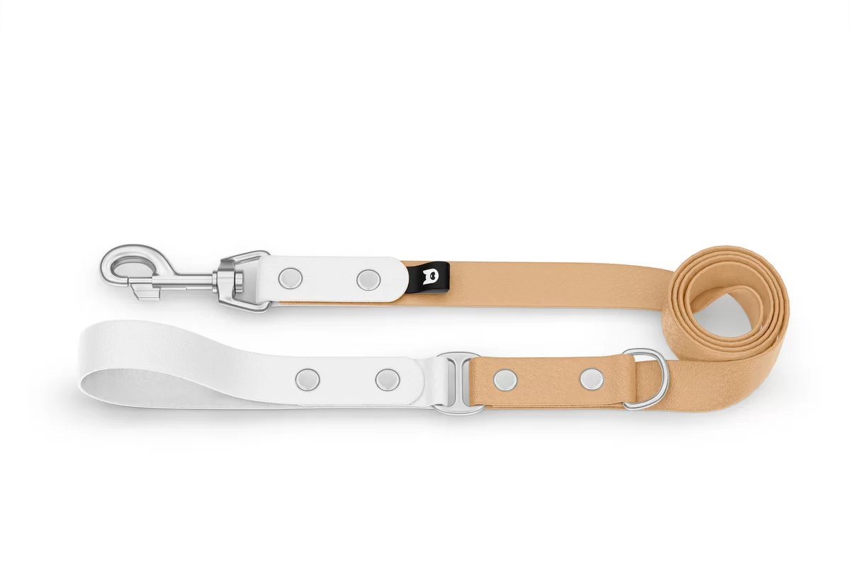 Dog Leash Duo: White & Light brown with Silver components