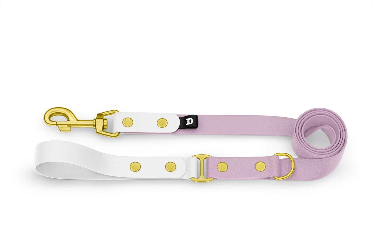 Dog Leash Duo: White & Lilac with Gold components