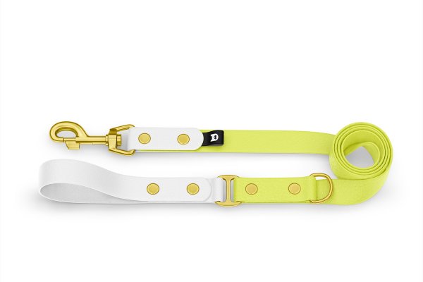 Dog Leash Duo: White & Neon yellow with Gold components