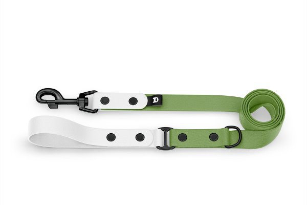 Dog Leash Duo: White & Olive with Black components
