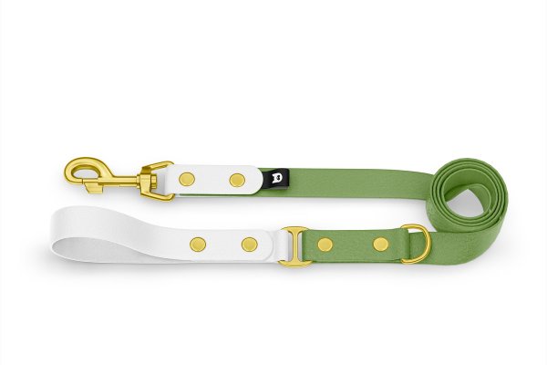 Dog Leash Duo: White & Olive with Gold components