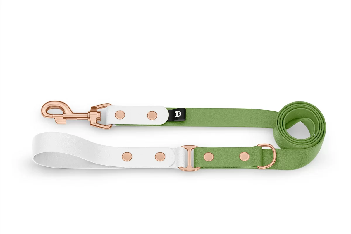 Dog Leash Duo: White & Olive with Rosegold components