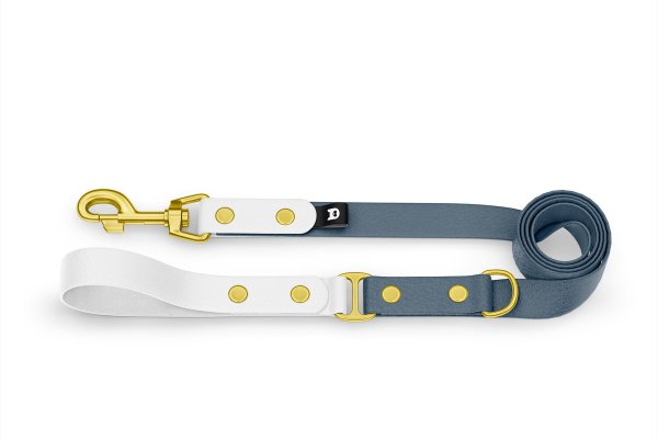 Dog Leash Duo: White & Petrol with Gold components