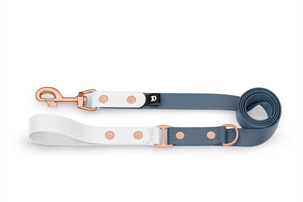 Dog Leash Duo: White & Petrol with Rosegold components