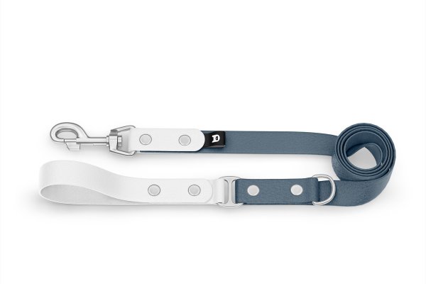 Dog Leash Duo: White & Petrol with Silver components