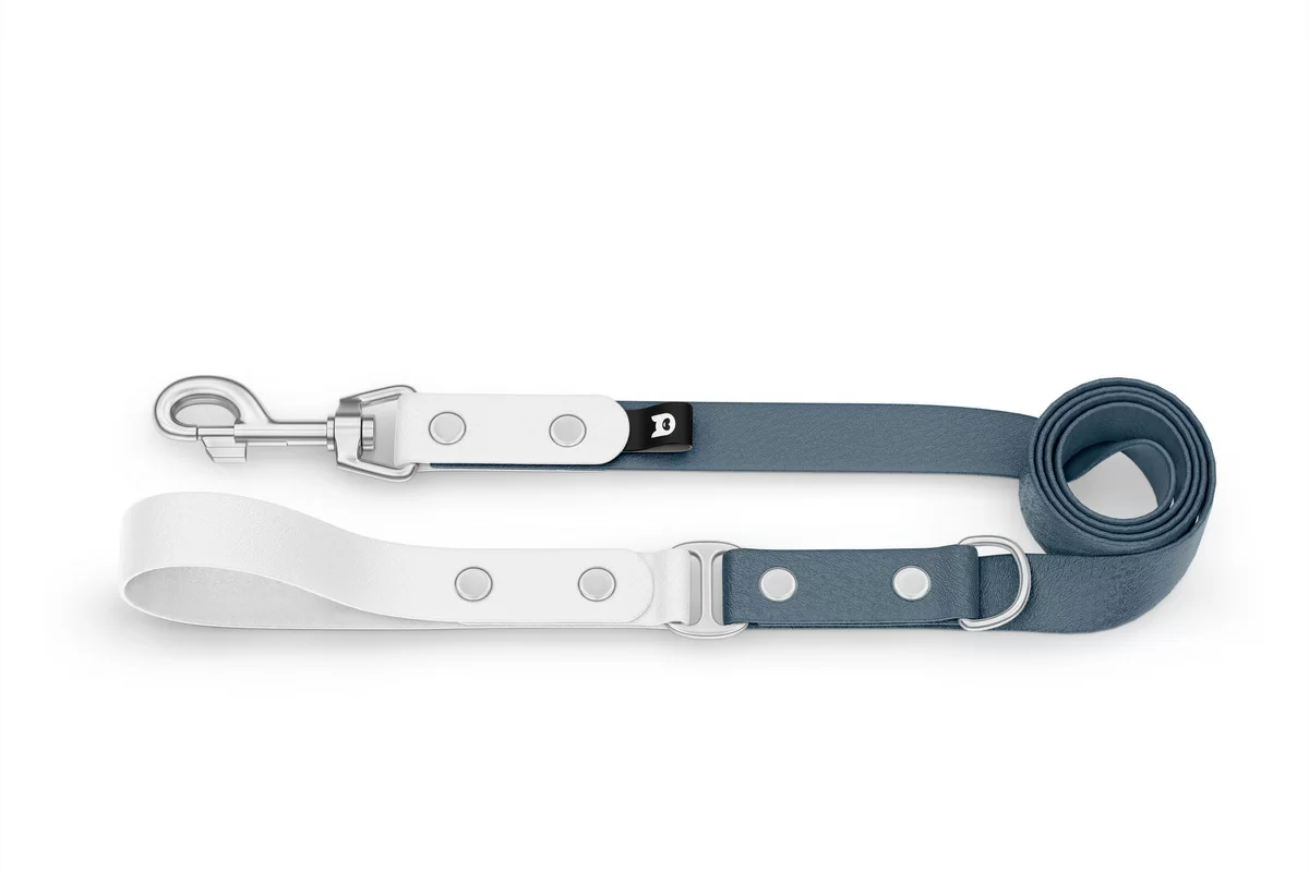 Dog Leash Duo: White & Petrol with Silver components