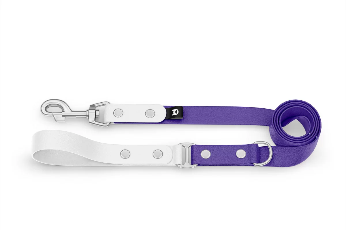 Dog Leash Duo: White & Purple with Silver components