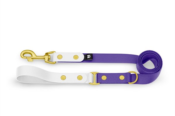 Dog Leash Duo: White & Purpur with Gold components