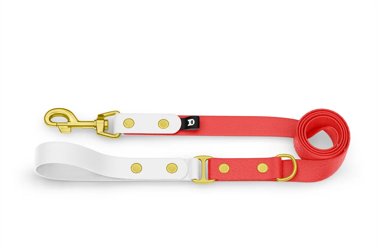 Dog Leash Duo: White & Red with Gold components