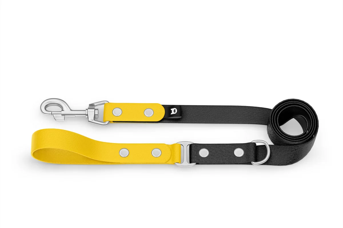 Dog Leash Duo: Yellow & Black with Silver components