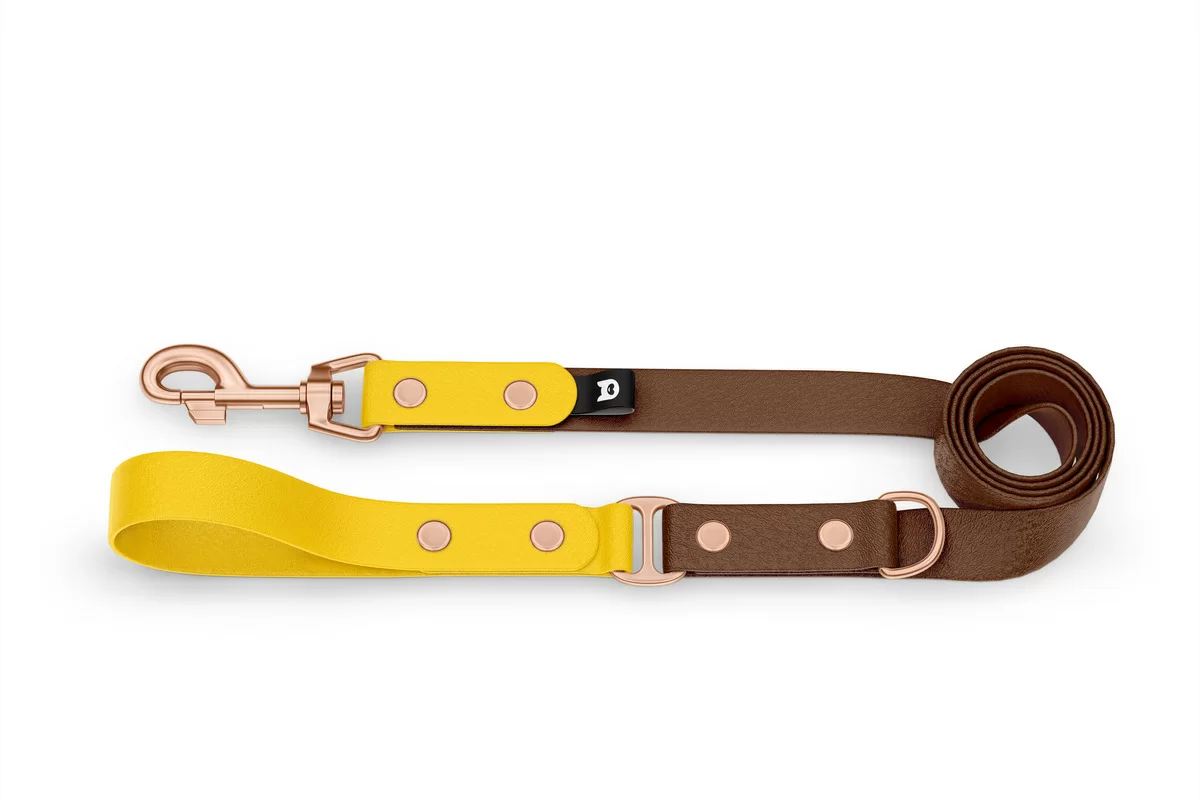 Dog Leash Duo: Yellow & Dark brown with Rosegold components