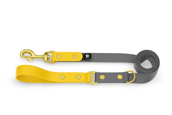 Dog Leash Duo: Yellow & Gray with Gold components