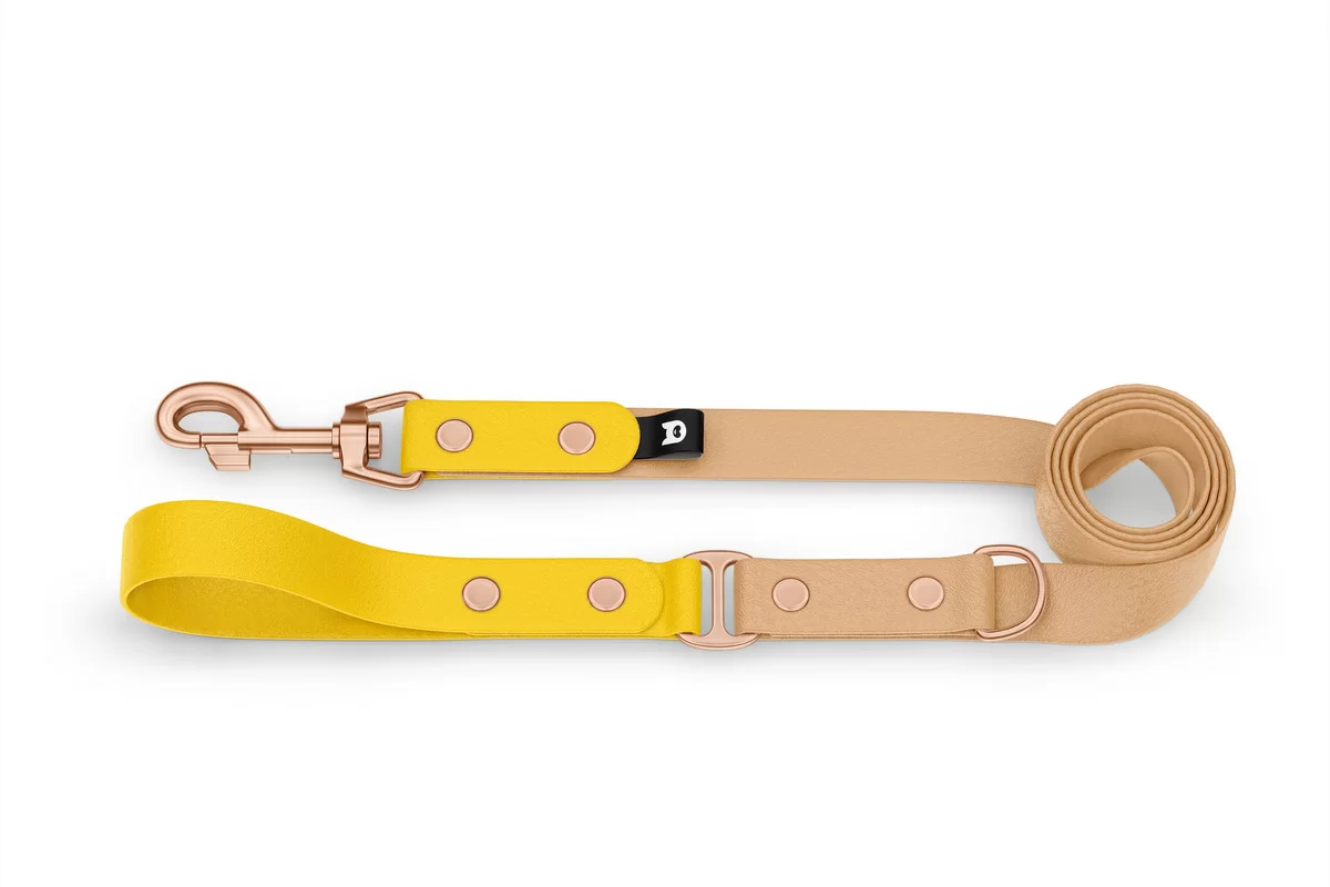 Dog Leash Duo: Yellow & Light brown with Rosegold components