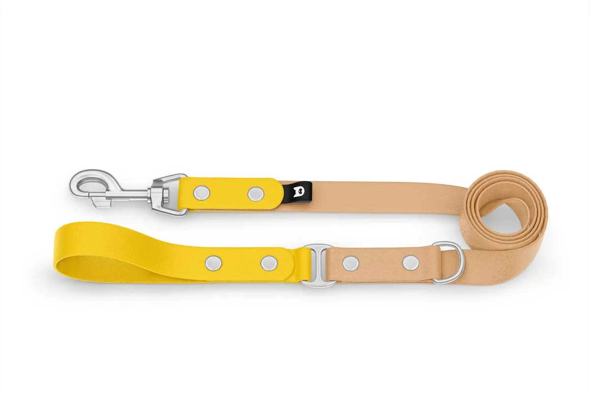 Dog Leash Duo: Yellow & Light brown with Silver components