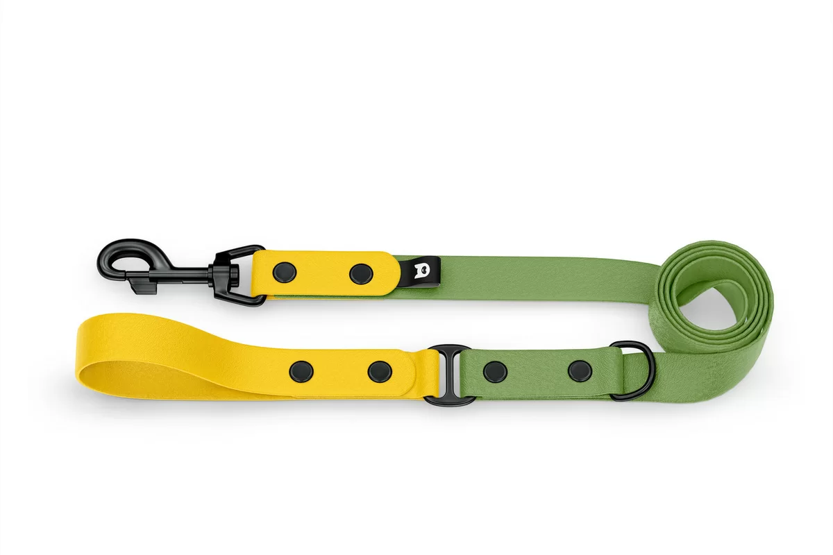 Dog Leash Duo: Yellow & Olive with Black components