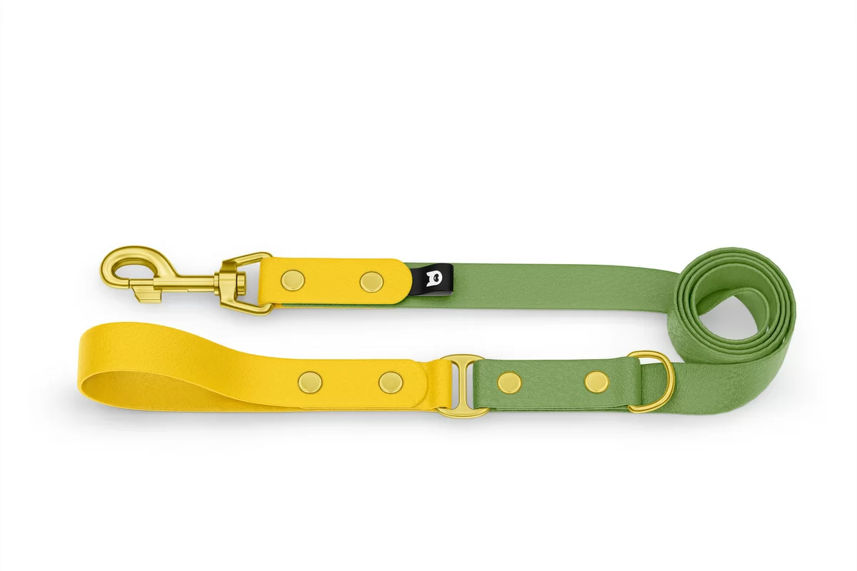 Dog Leash Duo: Yellow & Olive with Gold components