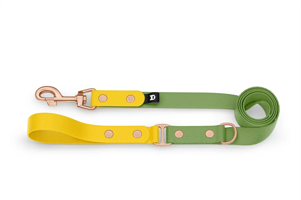 Dog Leash Duo: Yellow & Olive with Rosegold components