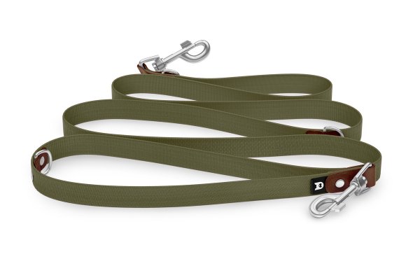 Dog Leash Reduce: Dark brown & Khaki with Silver components